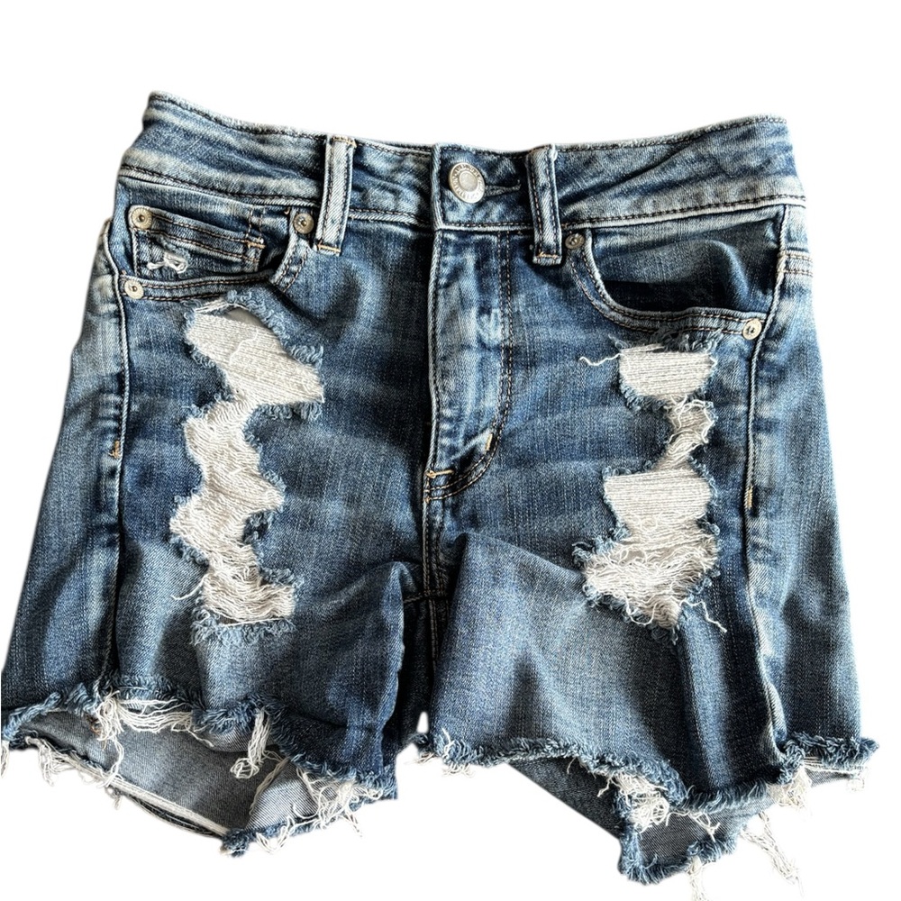 AMERICAN EAGLE OUTFITTERS Ladies Next Level Stretch Distressed Blue Jean Shorts